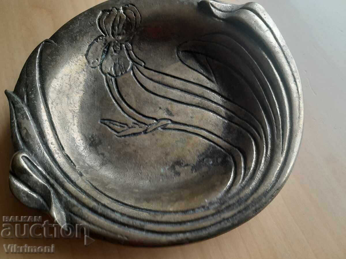 Bronz, art nouveau, temă florală, farfurie, farfurie - 6