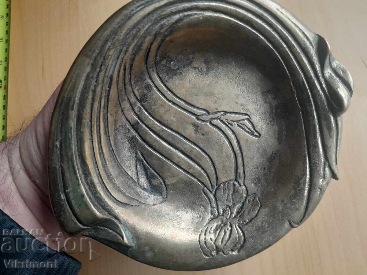 Bronz, art nouveau, temă florală, farfurie, farfurie - 7