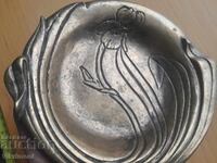 Bronze, art nouveau, floral theme, dish, plate