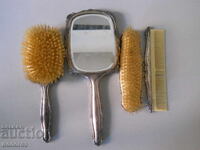 Antique silver-plated set - mirror, brushes, comb