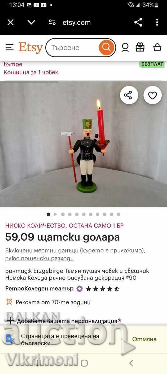 Sfeșnic, soldat german din lemn, figurină, - 7