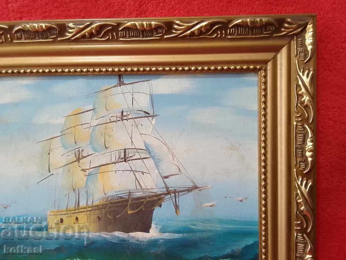 Auction Oil painting on canvas Ship Sails Sea Waves Auction Oil painting on canvas Ship Sails Sea Waves