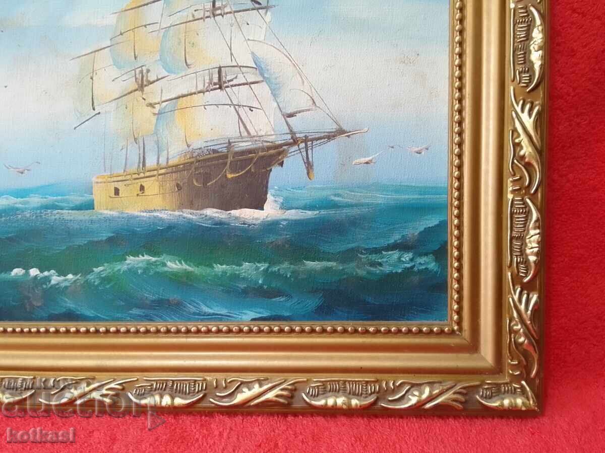 Delivery of Oil painting on canvas Ship Sails Sea Waves Delivery of Oil painting on canvas Ship Sails Sea Waves