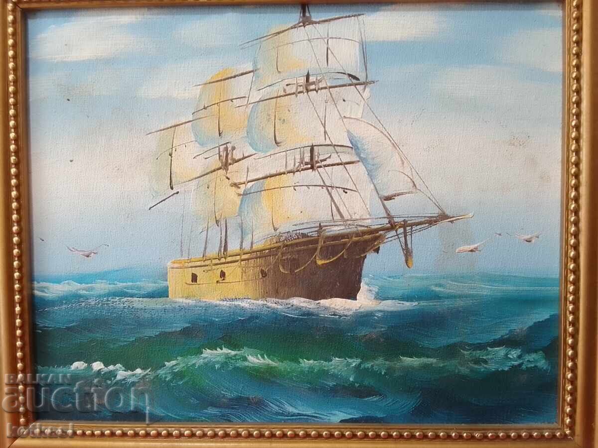Oil painting on canvas Ship Sails Sea Waves - 6 Oil painting on canvas Ship Sails Sea Waves - 6
