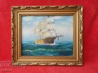 Oil painting on canvas Ship Sails Sea Waves