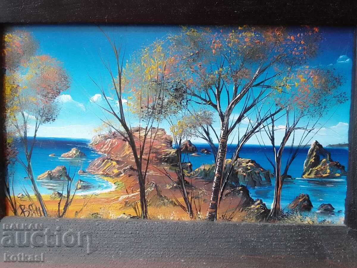 Auction Oil painting on silk Landscape Sea Valentin Yanev Auction Oil painting on silk Landscape Sea Valentin Yanev