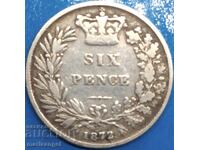 Marea Britanie 6 Pence 1872 Young Victoria Silver