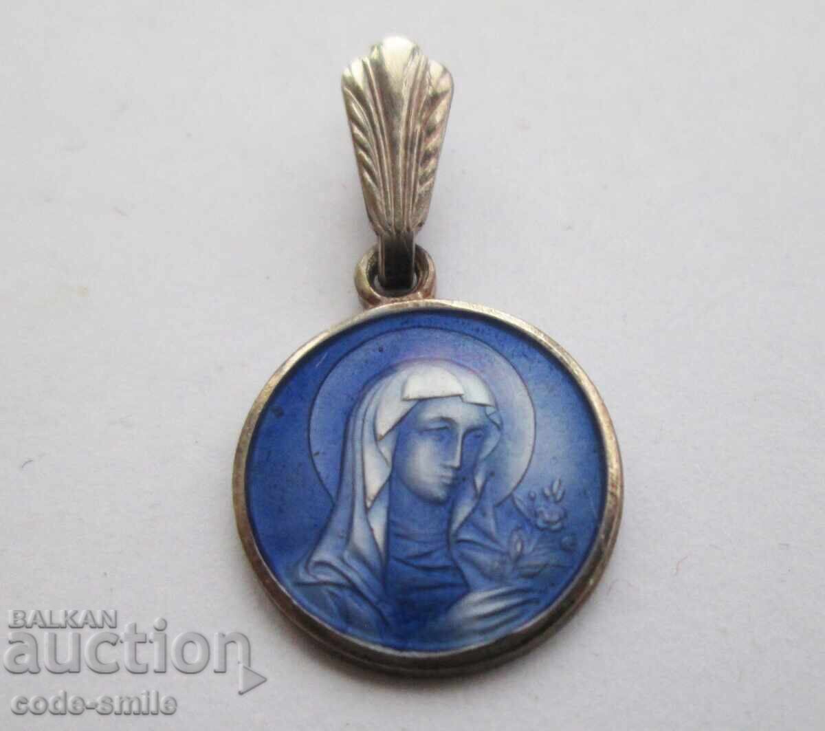 Παλιό ασημένιο μενταγιόν μετάλλιο διάφανο σμάλτο Virgin Παλιό ασημένιο μενταγιόν μετάλλιο διάφανο σμάλτο Virgin