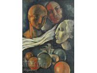 Figural composition, oil paints, signed