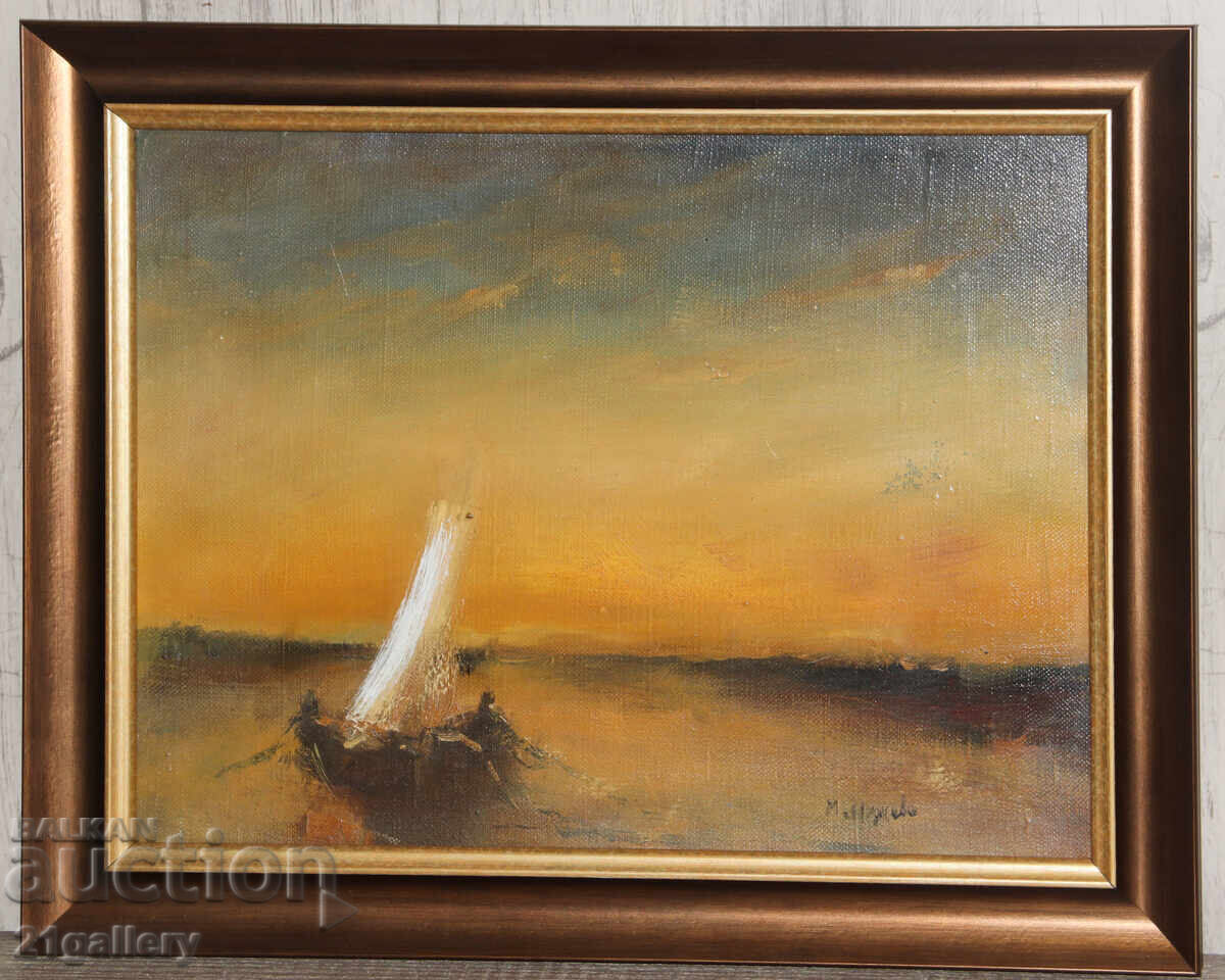 M. Nedkova / Peisaj marin cu o barcă, vopsele în ulei, semnat cu preț € 178.95 | 350.00 BGN M. Nedkova / Peisaj marin cu o barcă, vopsele în ulei, semnat cu preț € 178.95 | 350.00 BGN