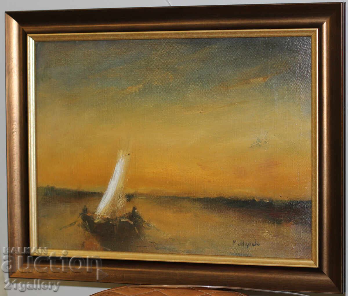 Auction  M. Nedkova / Seascape with a boat, oil paints, signed