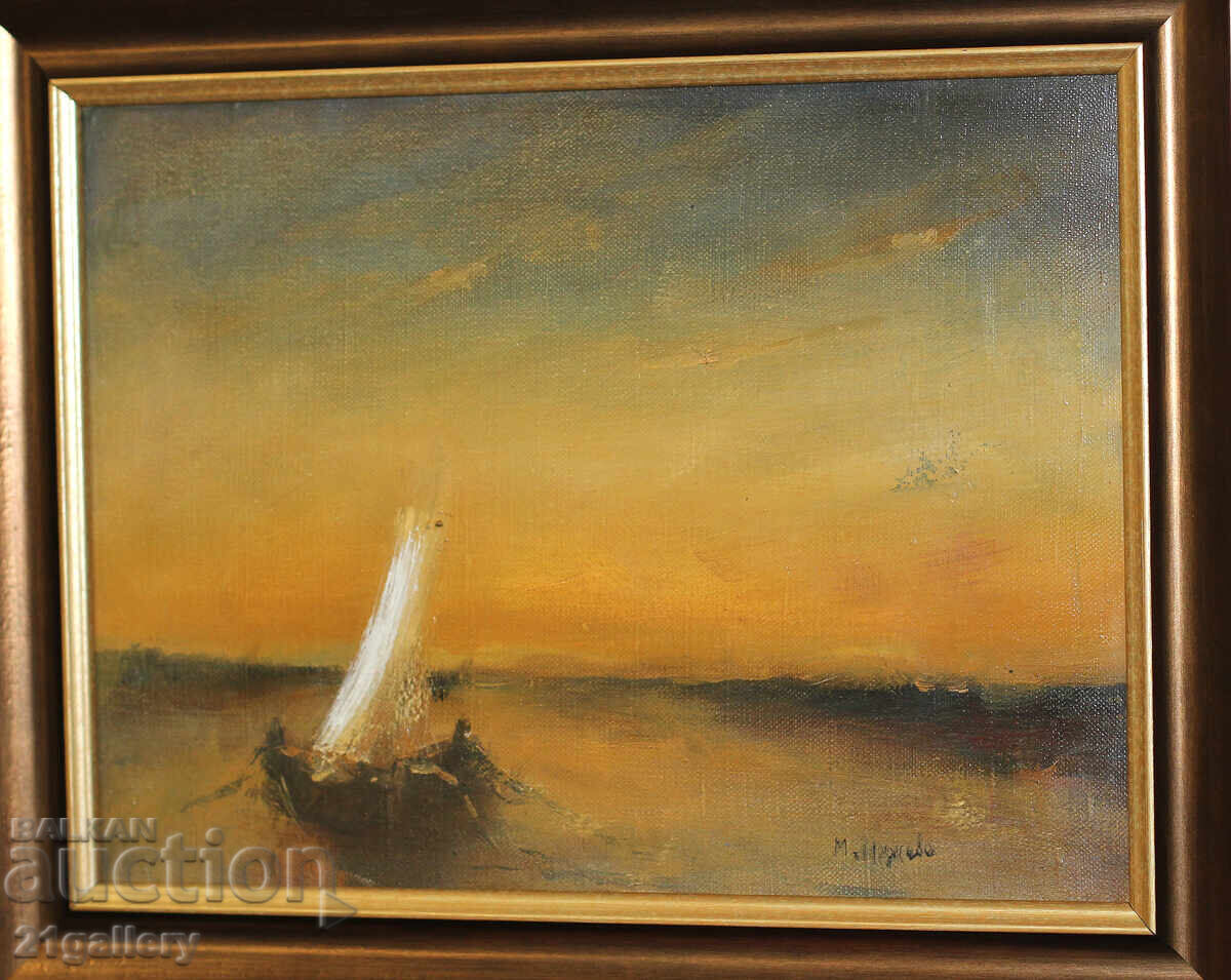M. Nedkova / Seascape with a boat, oil paints, signed