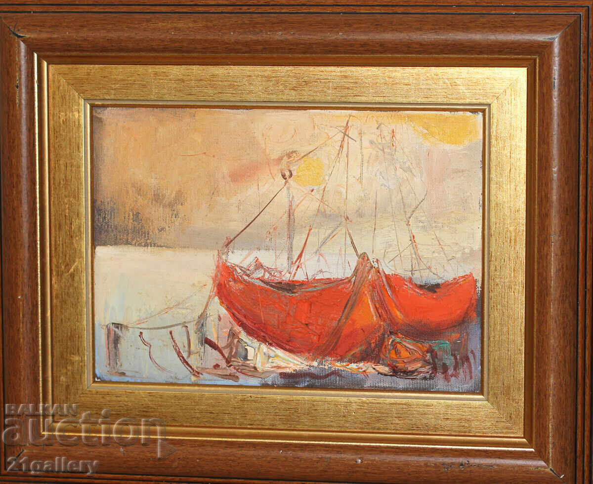 Evgeny Petrov / 1969 - / Landscape with a Boat, Oil Paints with price 600.00 BGN | € 306.78 Evgeny Petrov / 1969 - / Landscape with a Boat, Oil Paints with price 600.00 BGN | € 306.78