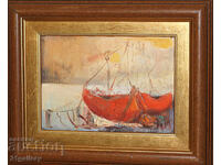 Landscape with boats, oil paintings, signed