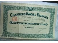 Acțiune Franța 100 de franci - șantiere navale franceze, 1929