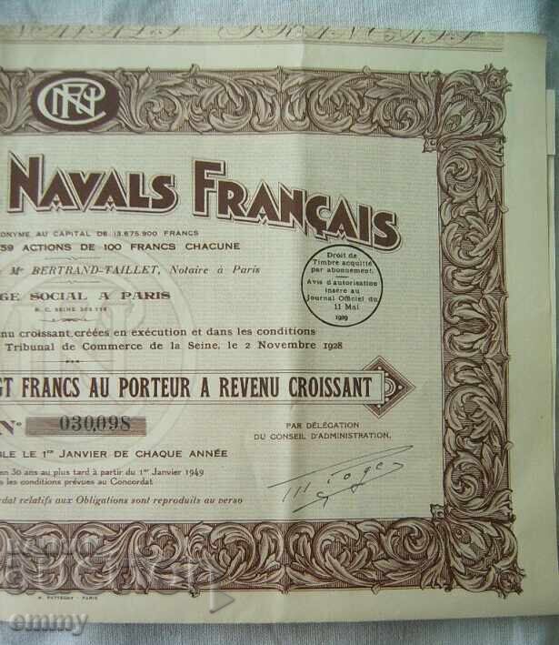 Auction France 80 Francs - French Shipyards, 1929 Auction France 80 Francs - French Shipyards, 1929