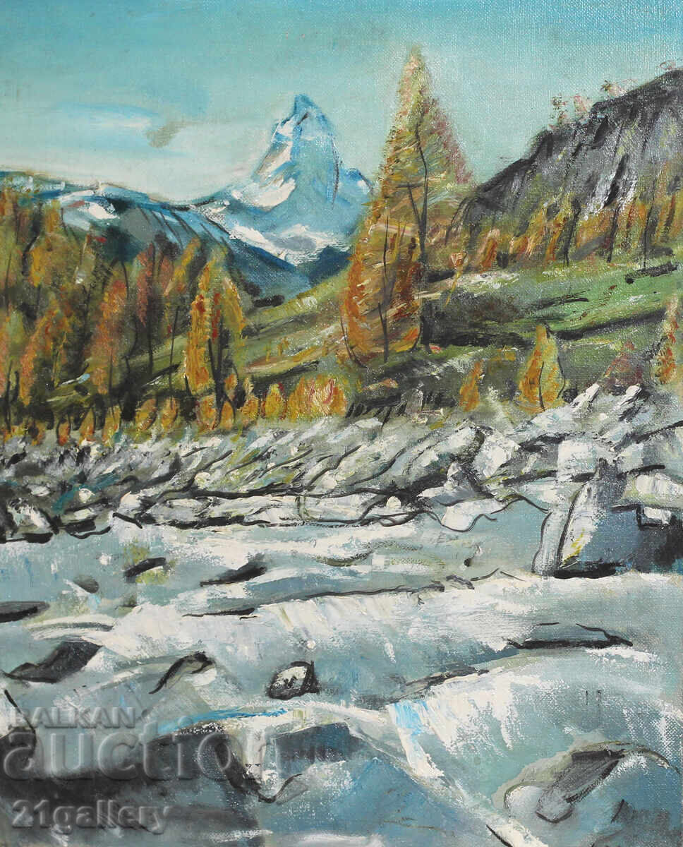 A. Rusev / Oil painting, mountain landscape, signed with price 450.00 BGN | € 230.08