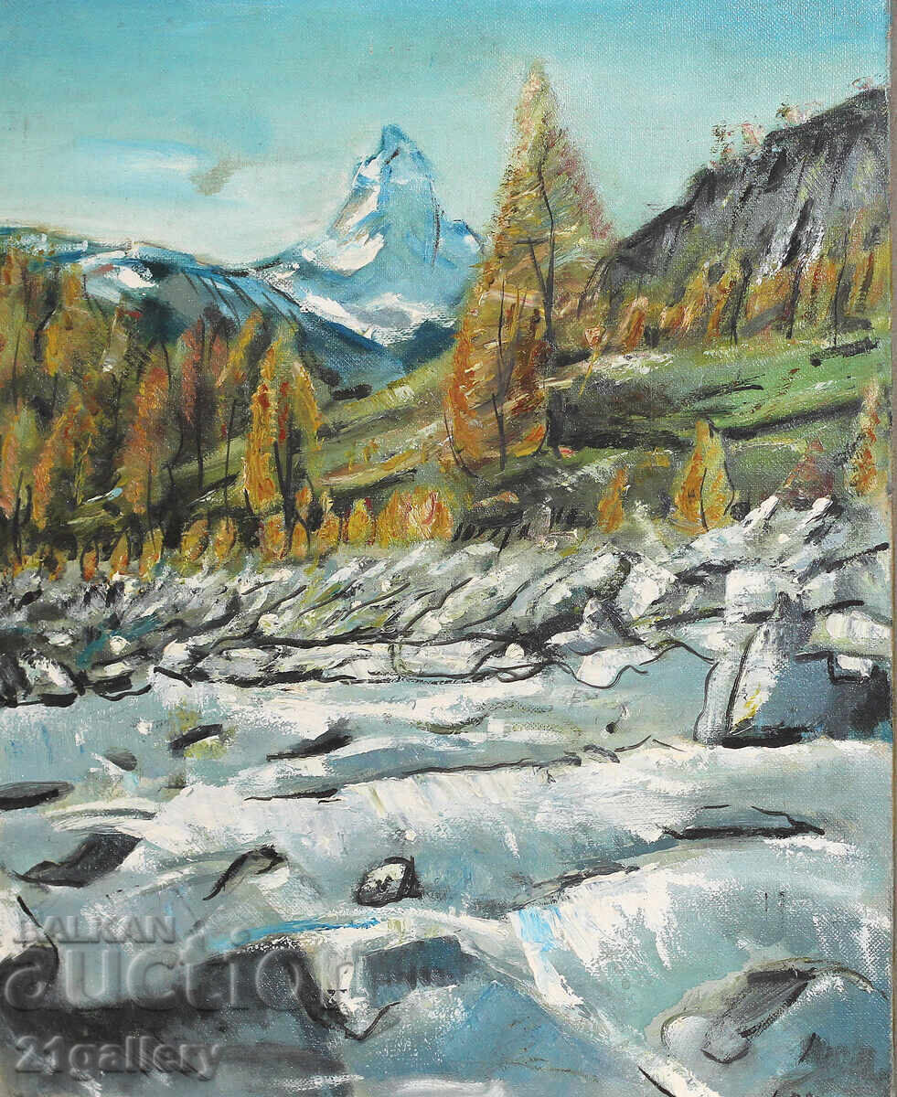 Auction  A. Rusev / Oil painting, mountain landscape, signed