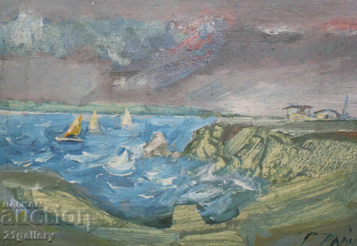 Delivery of Oil painting, landscape with boats, signed