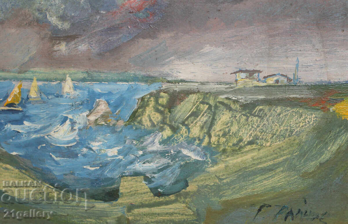 Oil painting, landscape with boats, signed - 6