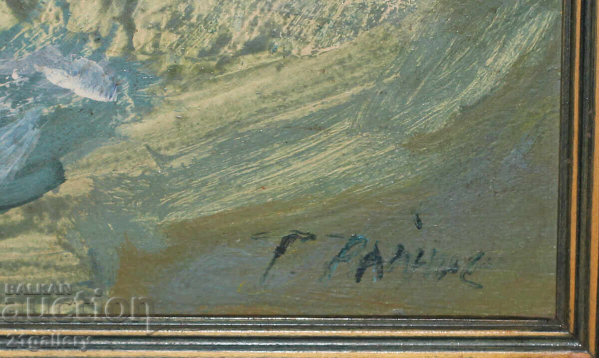 Oil painting, landscape with boats, signed - 7