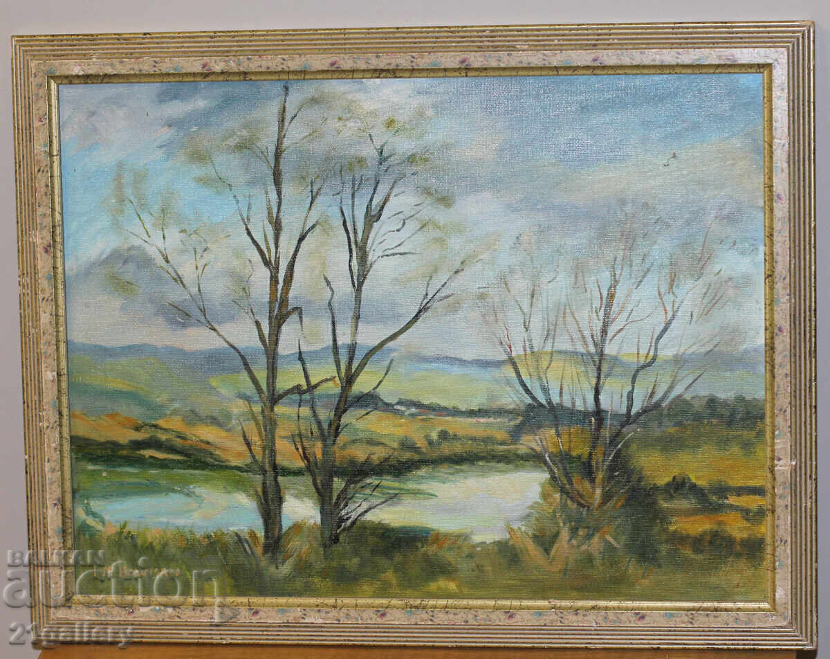 Auction Oil painting, river landscape, signed Auction Oil painting, river landscape, signed