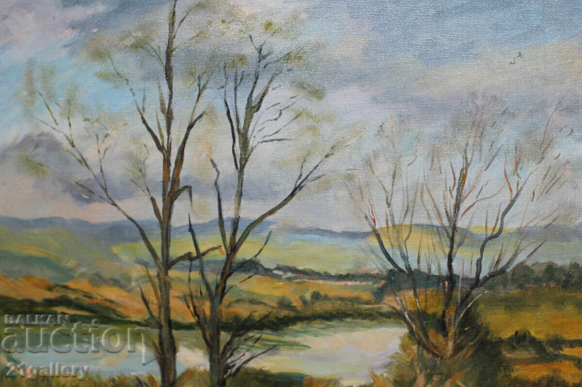 Oil painting, river landscape, signed - 6 Oil painting, river landscape, signed - 6