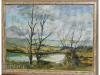 Oil painting, river landscape, signed