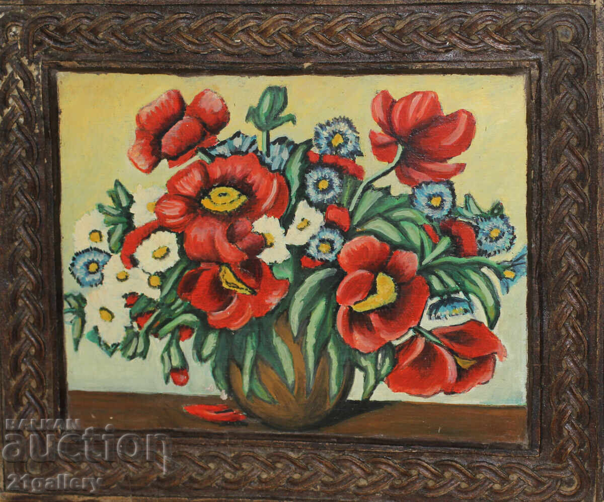 Painting/wood carving, vase with flowers, painted wood with price 250.00 BGN | € 127.82 Painting/wood carving, vase with flowers, painted wood with price 250.00 BGN | € 127.82