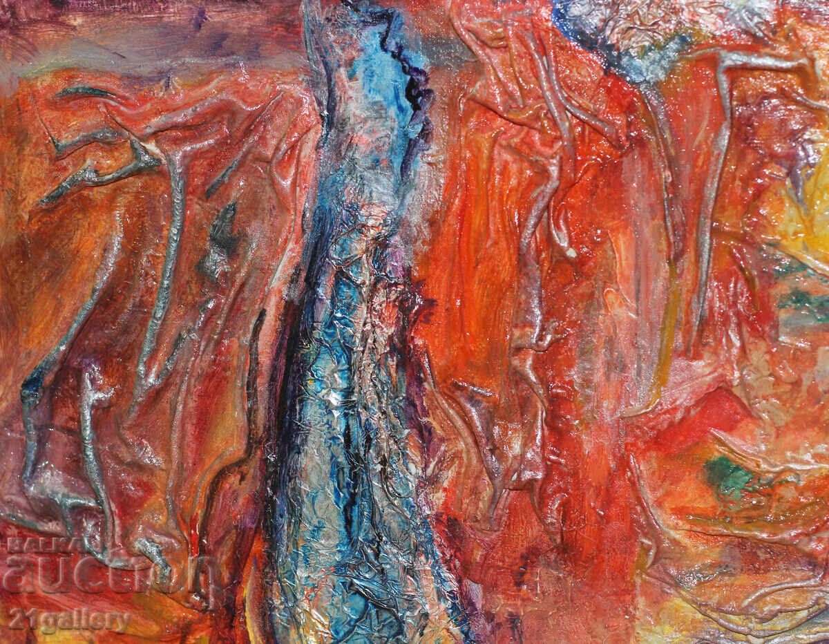 R. Natsev, collage, oil paints, signed - 5 R. Natsev, collage, oil paints, signed - 5