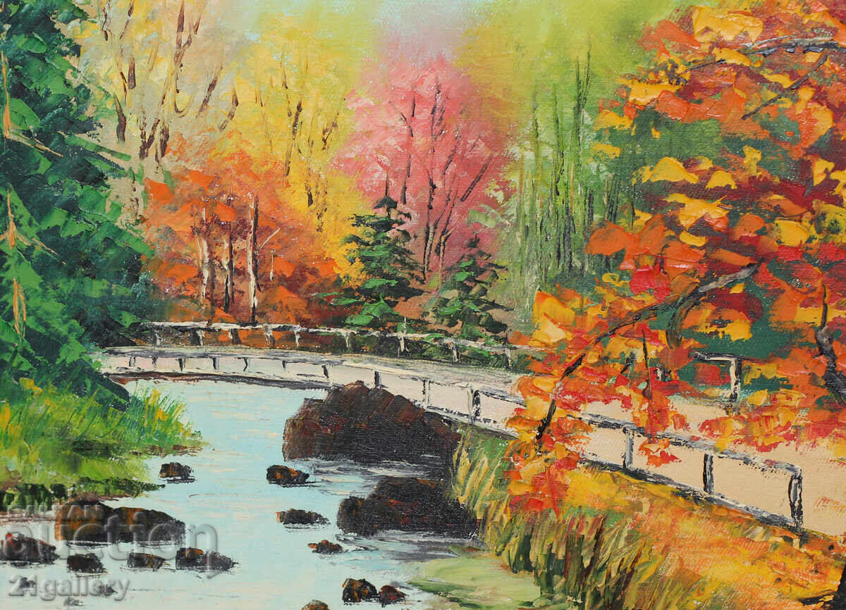 Oil painting, Autumn landscape, signed - 5 Oil painting, Autumn landscape, signed - 5