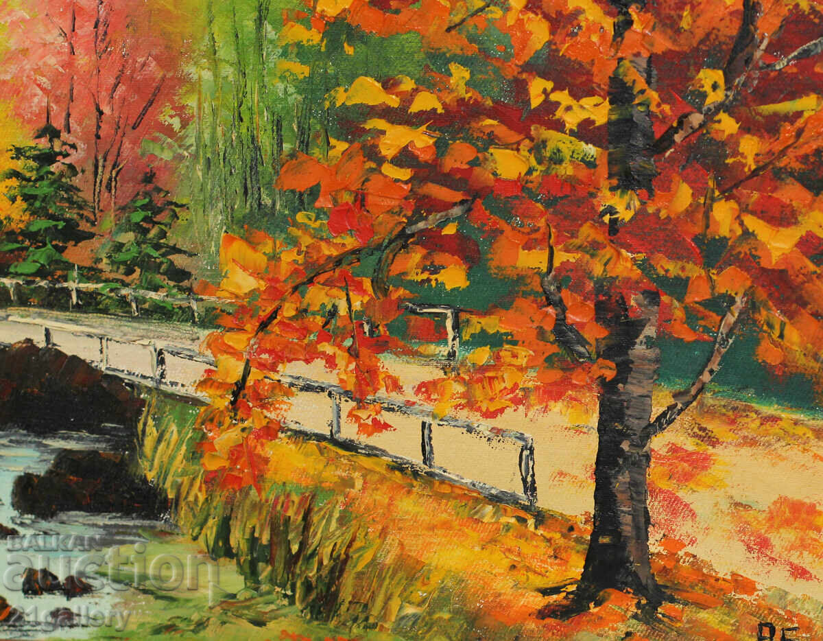 Oil painting, Autumn landscape, signed - 6 Oil painting, Autumn landscape, signed - 6