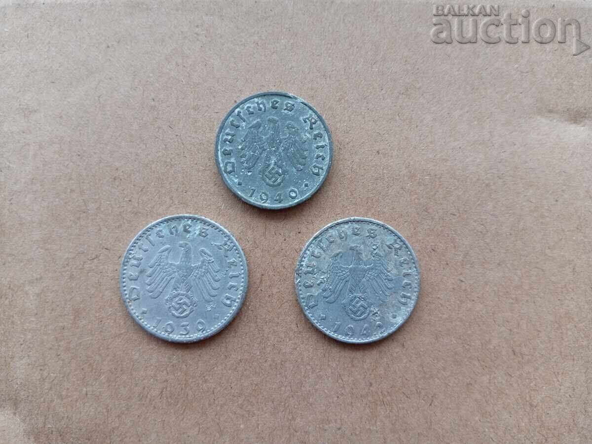 50 10 Pfennig 1939 1940 1942 Third Reich Germany 50 10 Pfennig 1939 1940 1942 Third Reich Germany