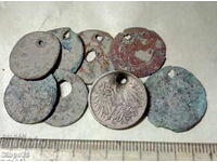 LOT 8 Old Copper Pierced COINS PENDANTS For WEARING JEWELRY