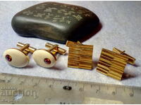 Old PRECIOUS GOLD PLATED BUTTONS ENAMEL STONES GOLD PLATING