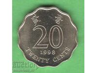 (¯`'•.¸ 20 cents 1998 HONG KONG aUNC ¸.•'´¯)