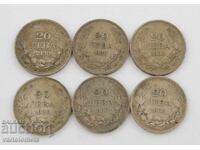 Lot de 6 buc. monede 20 BGN 1930 - Bulgaria › Țarul Boris III