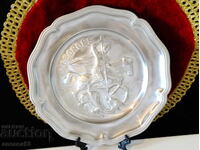 Farfurie de staniu Sfântul Gheorghe, panou, icoană, 720 gr