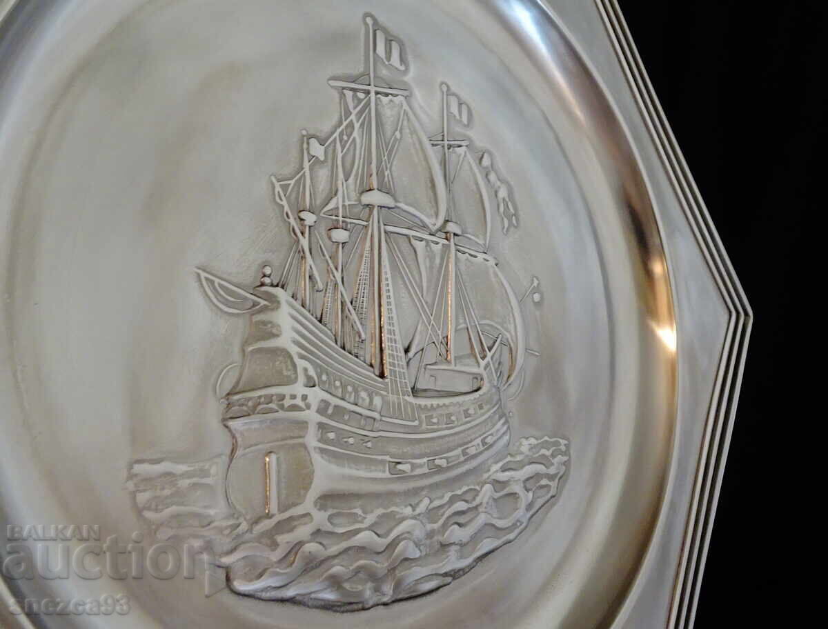 Kalaena plate, ship panorama, WMF, 28 cm., 570 gr with price 59.00 BGN | € 30.17 Kalaena plate, ship panorama, WMF, 28 cm., 570 gr with price 59.00 BGN | € 30.17