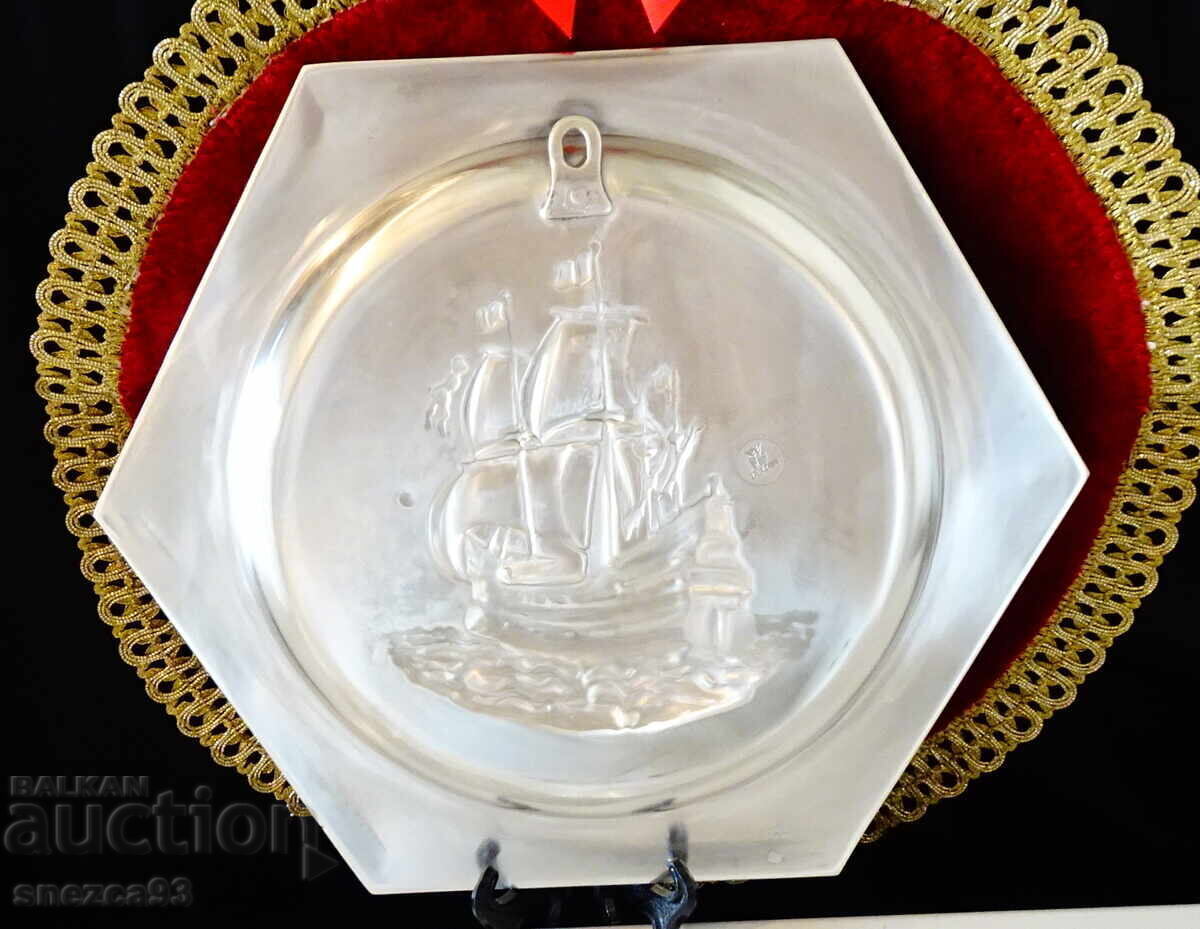 Kalaena plate, ship panorama, WMF, 28 cm., 570 gr - 5 Kalaena plate, ship panorama, WMF, 28 cm., 570 gr - 5