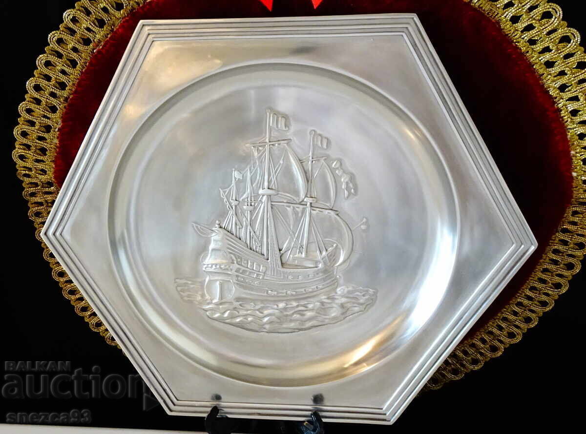 Kalaena plate, ship panorama, WMF, 28 cm., 570 gr - 6 Kalaena plate, ship panorama, WMF, 28 cm., 570 gr - 6