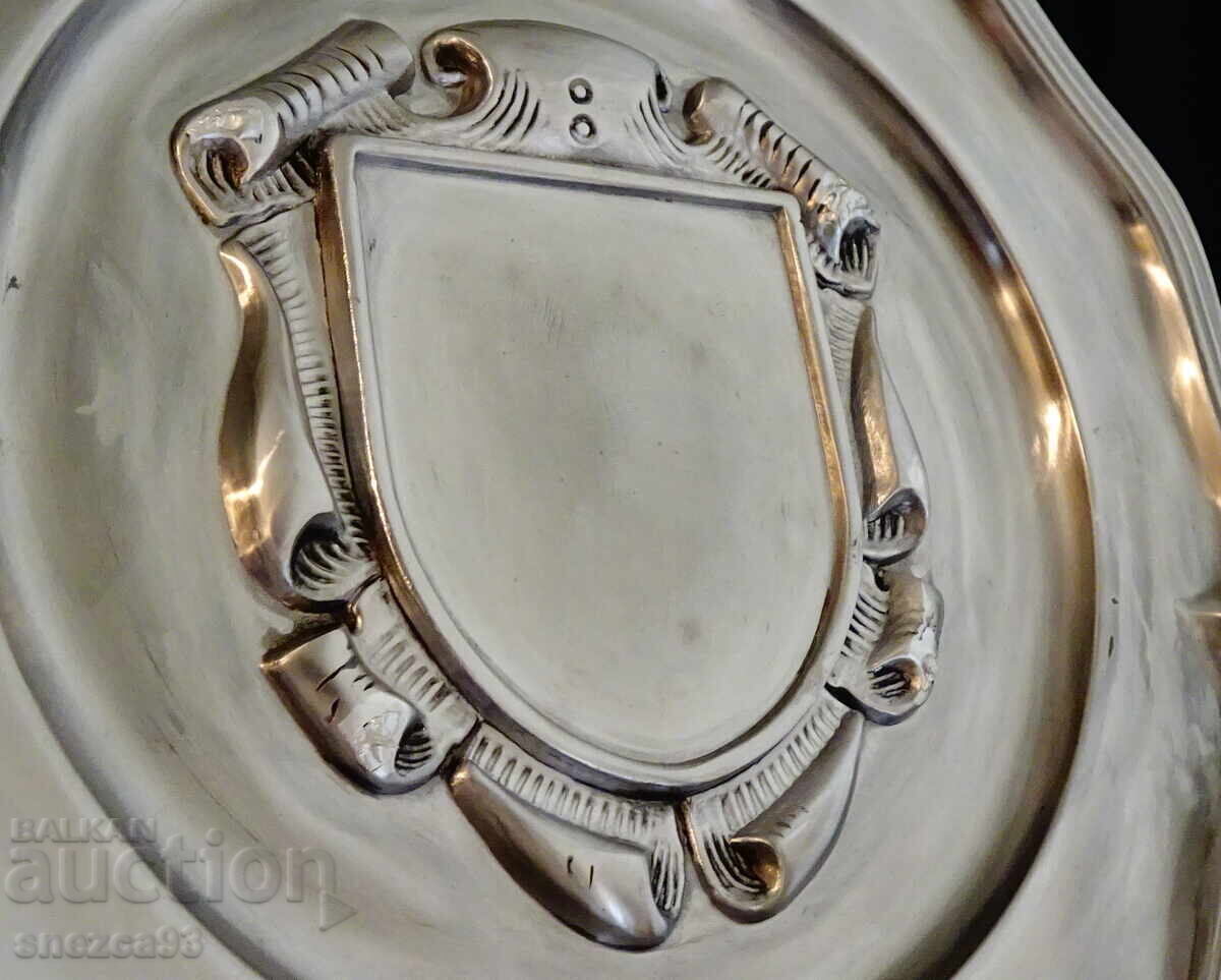 Auction  Pewter plate for a pewter wedding with a photo frame, engraving