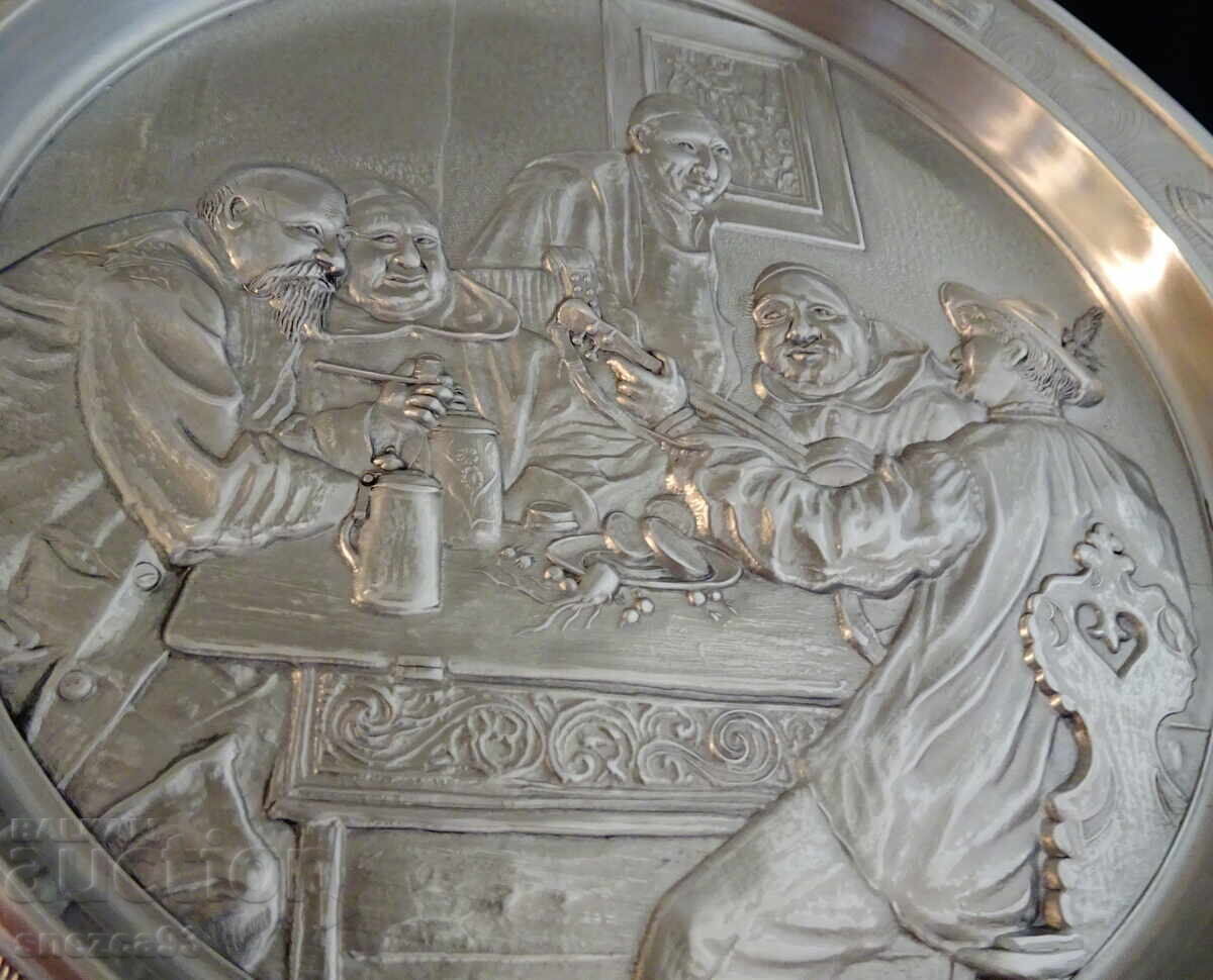 Pewter panel, painting Fröhliche Stammtischrunde by Grützner - 5
