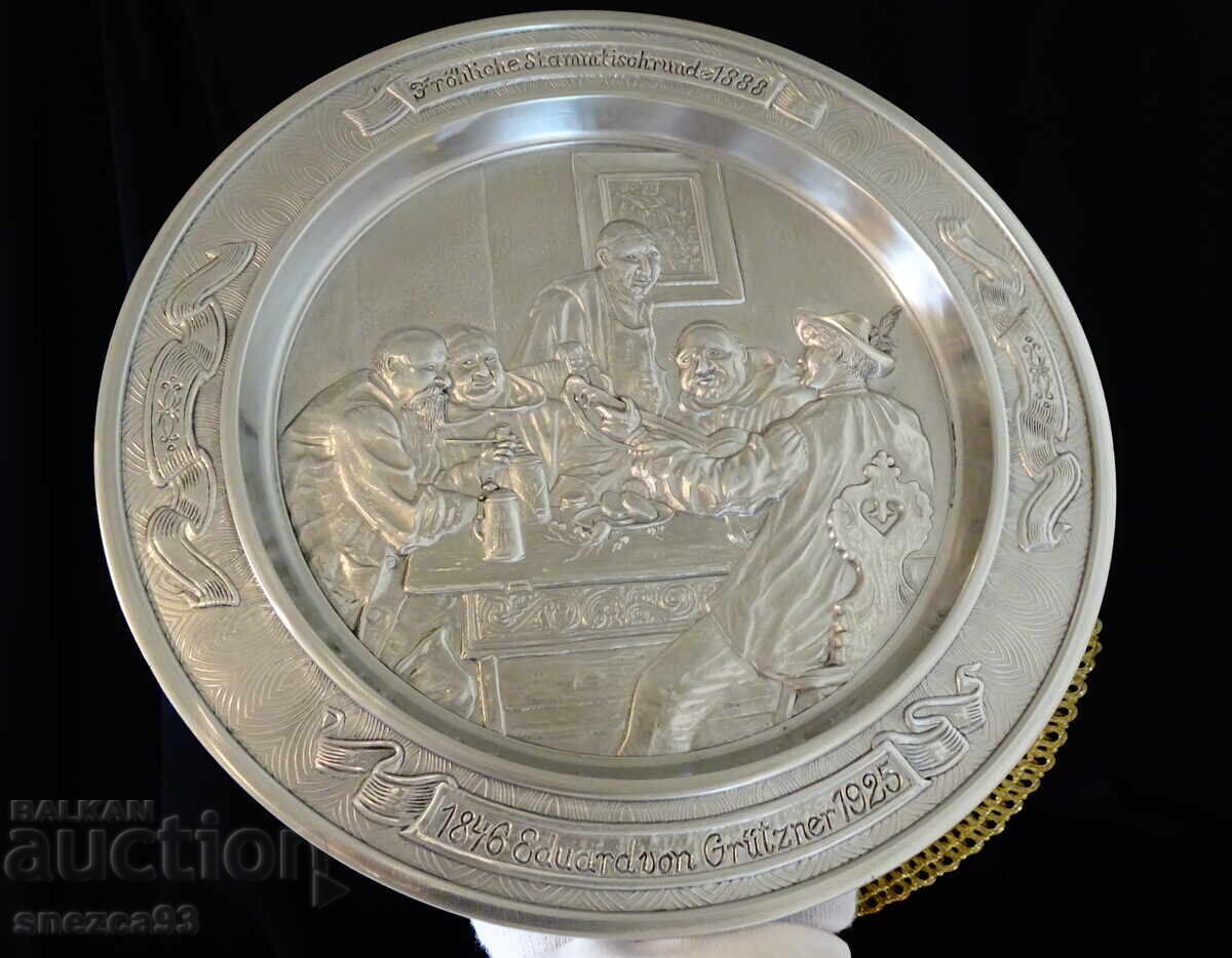 Pewter panel, painting Fröhliche Stammtischrunde by Grützner - 7