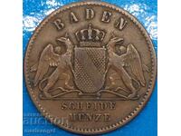 1 Kreuzer 1863 Baden Germany copper