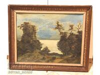 Antique Large Landscape Painting Oil Paints, Cardboard from the 1930s