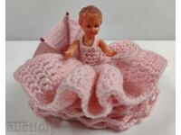 SMALL DOLL CHILDREN'S TOY GIRL WITH KNITTED UMBRELLA