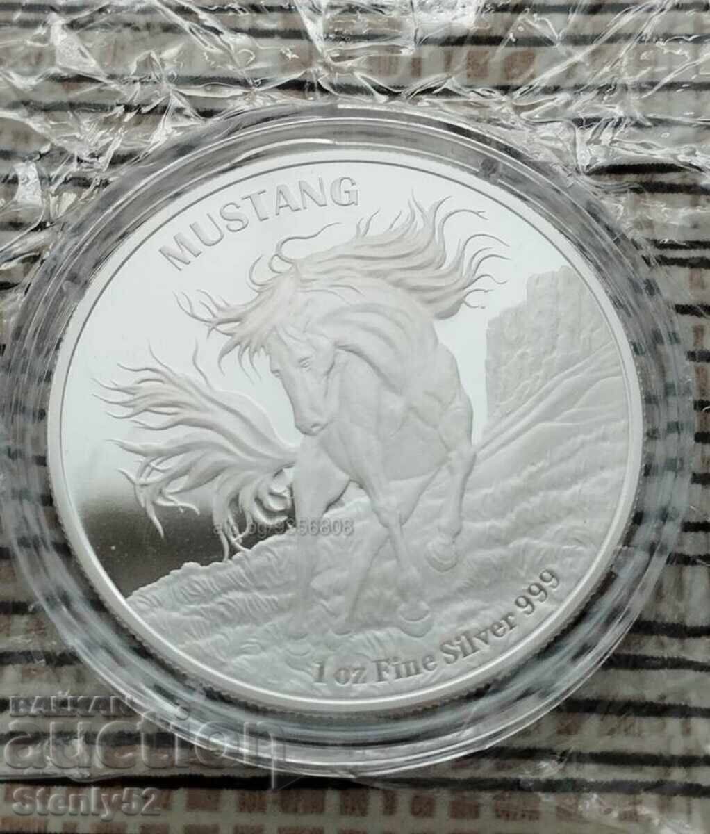 Monedă de lingouri de argint Mustang de 1 oz