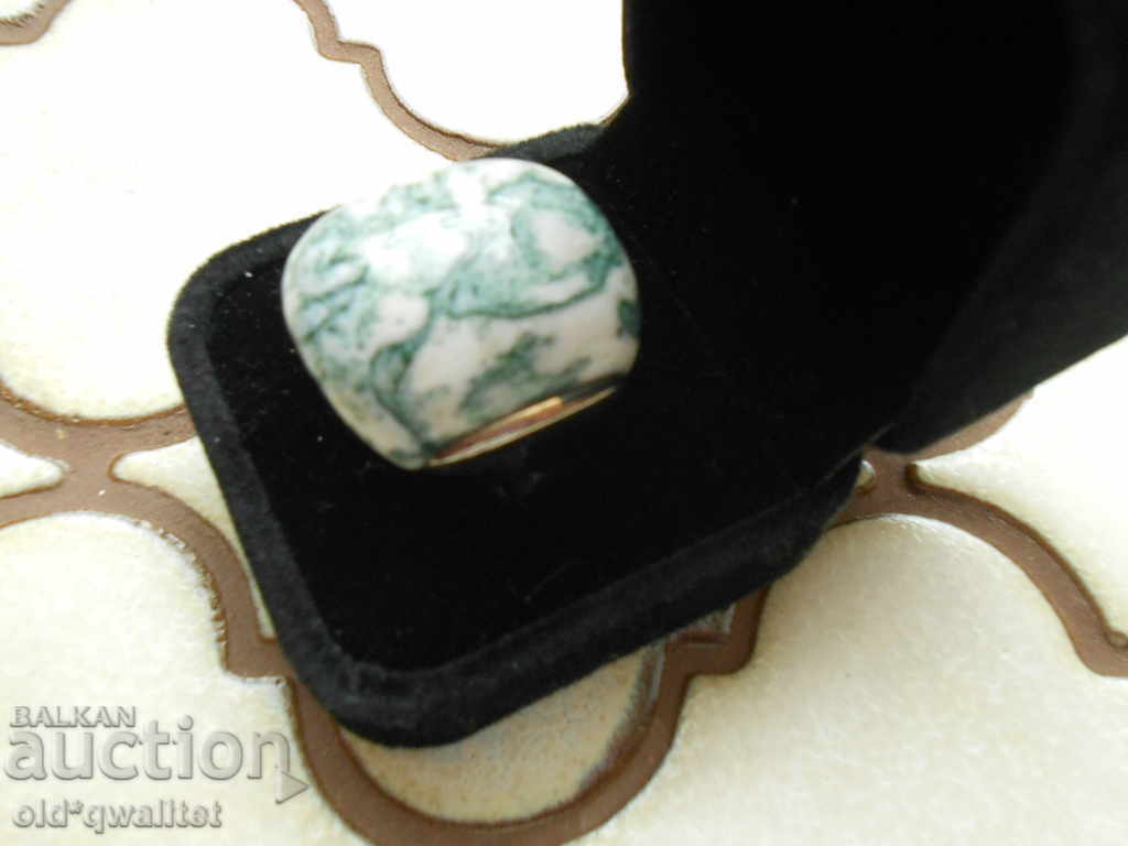 Auction  GORGEOUS SILVER RING with moss agate, FANTASTIC