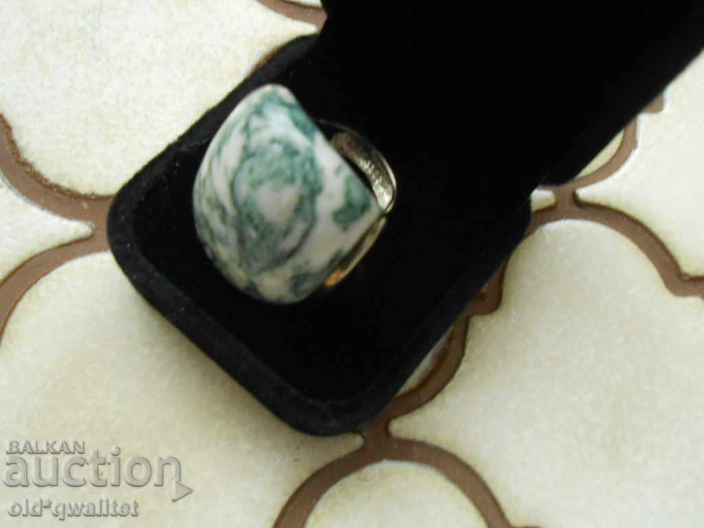 GORGEOUS SILVER RING with moss agate, FANTASTIC - 6